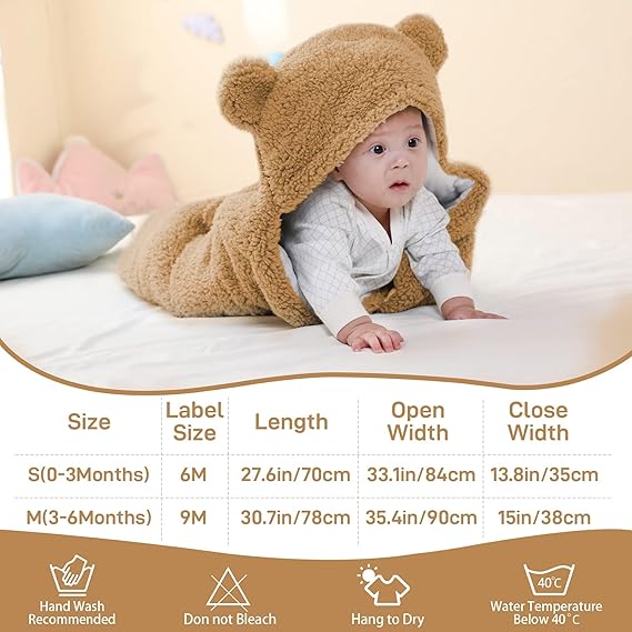 Newborn Baby Blanket Swaddle Wrap Winter Cotton Plush Hooded Sleeping Bag