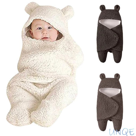 Newborn Baby Blanket Swaddle Wrap Winter Cotton Plush Hooded Sleeping Bag